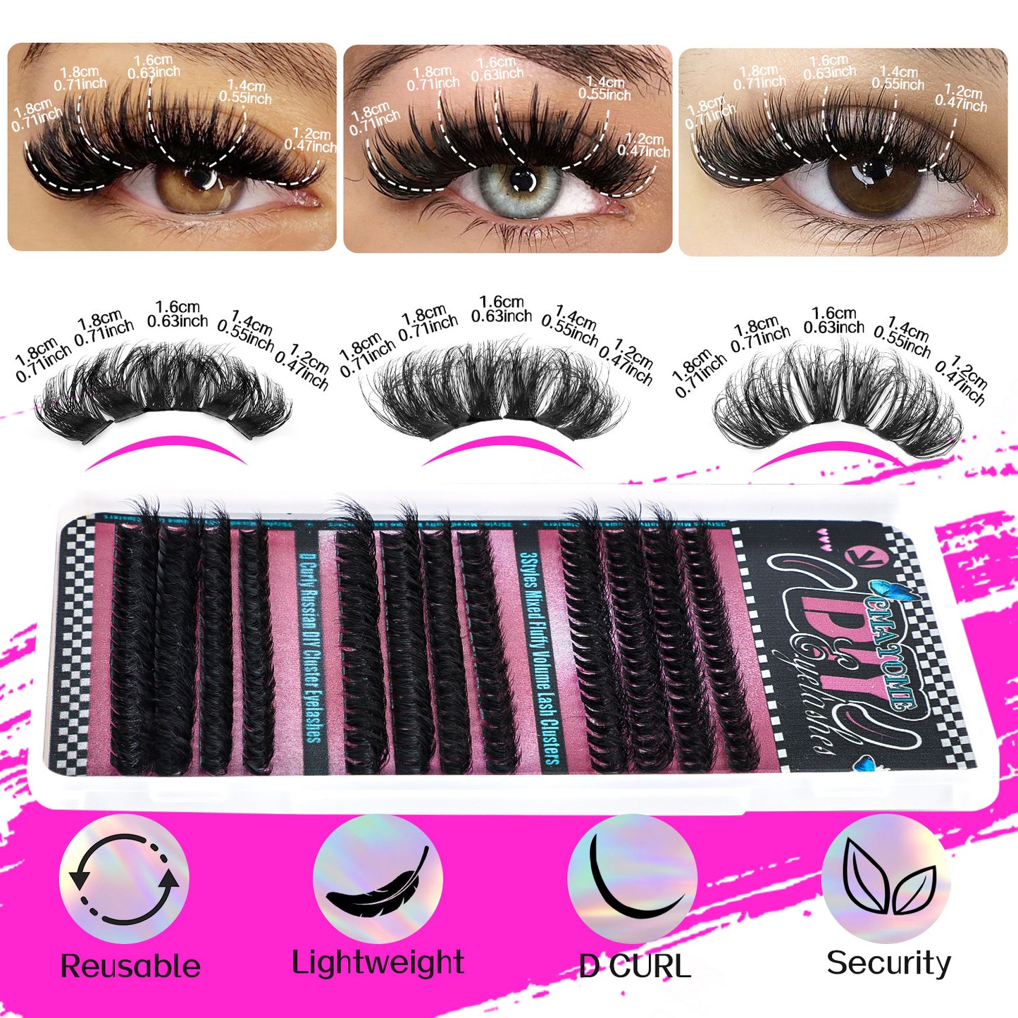 CMAYOME 456PCS D Curl Cluster Lashes Kit