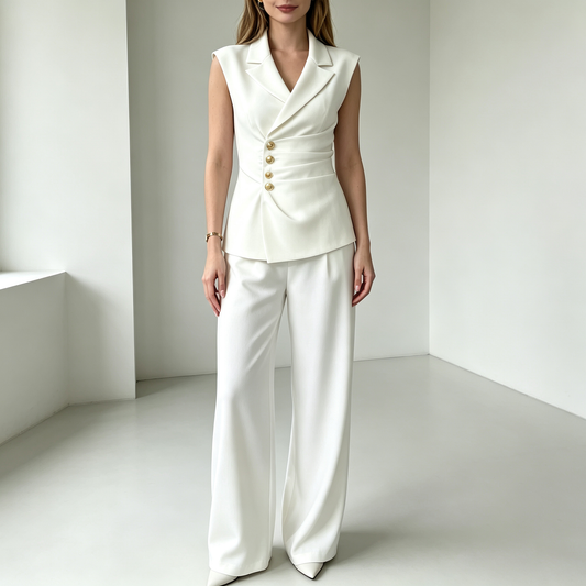 Elegant V-Neck Sleeveless Vest & Wide-Leg Pants Set