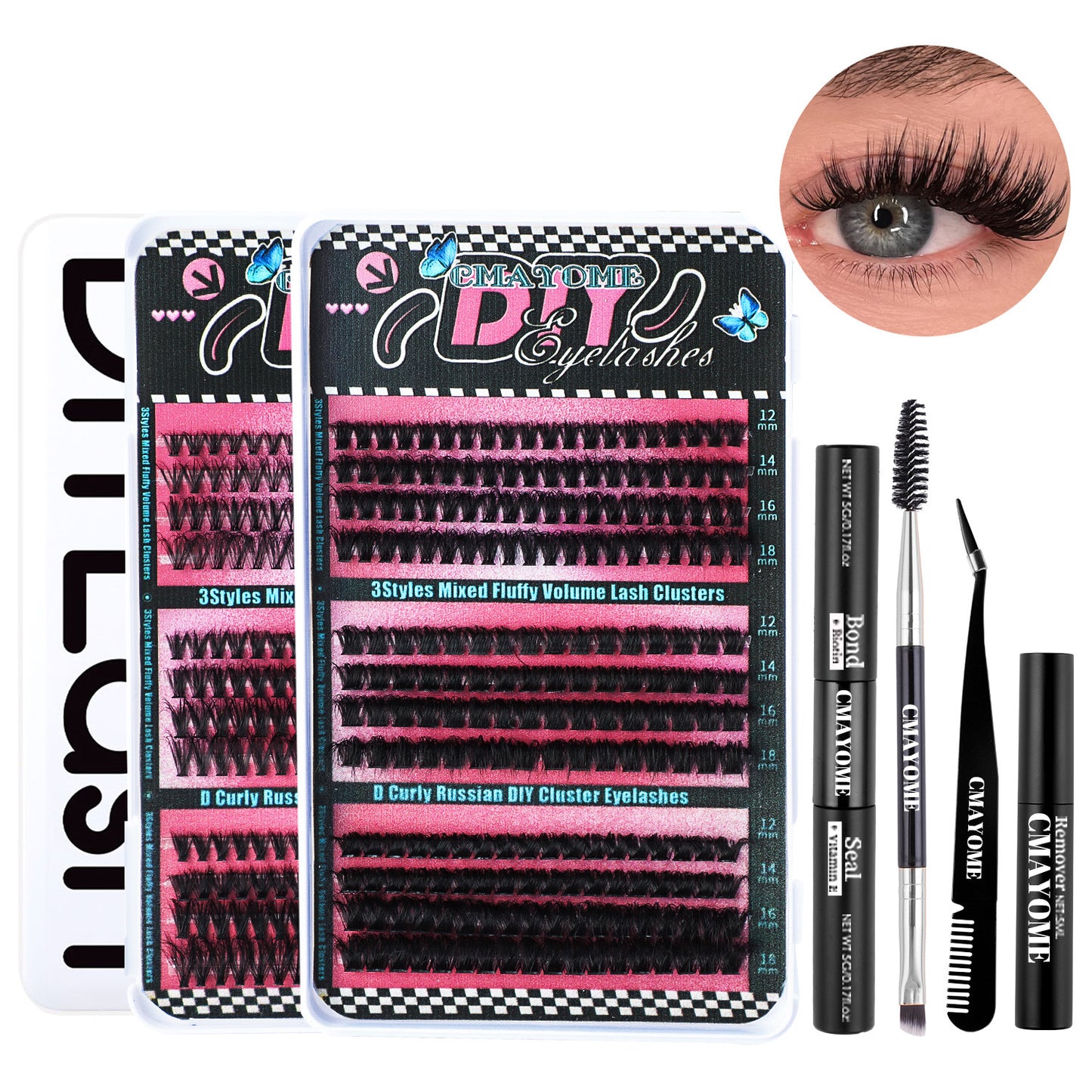 CMAYOME 456PCS D Curl Cluster Lashes Kit