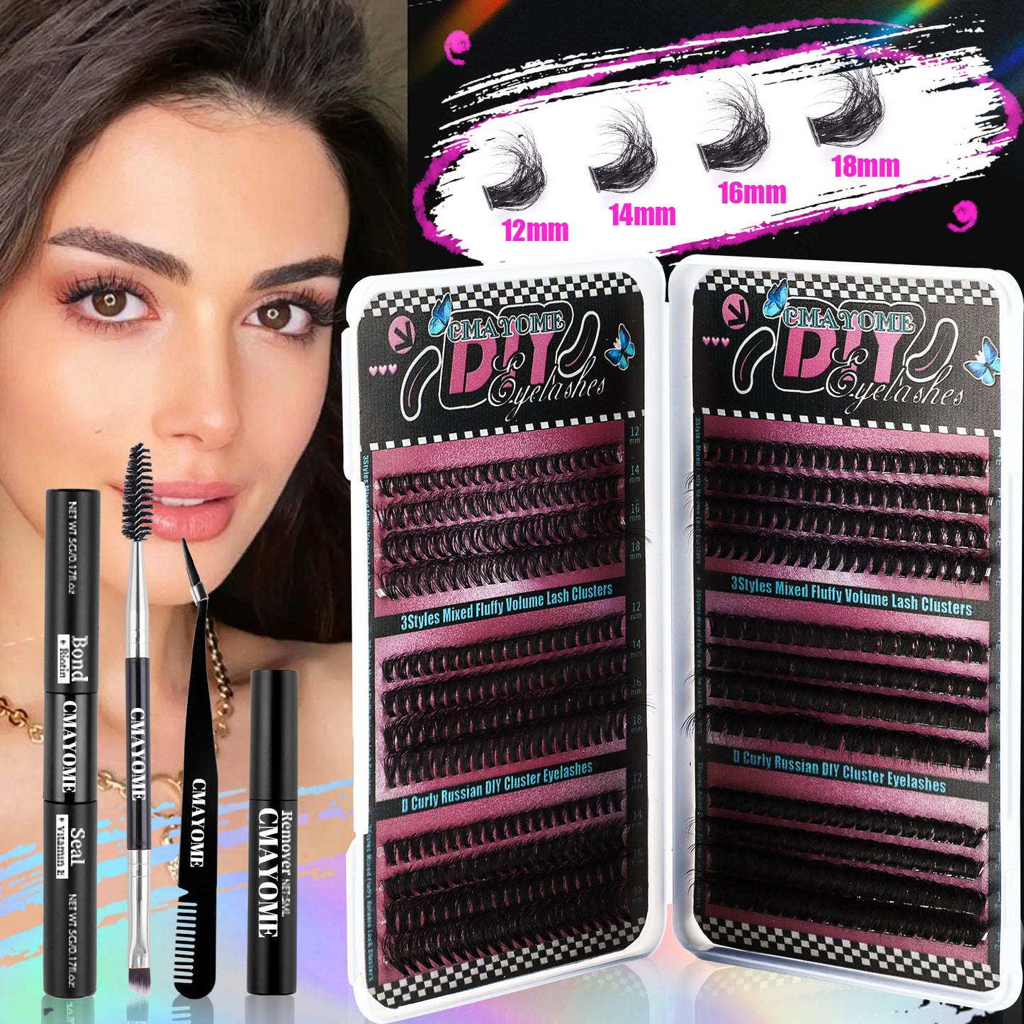 CMAYOME 456PCS D Curl Cluster Lashes Kit