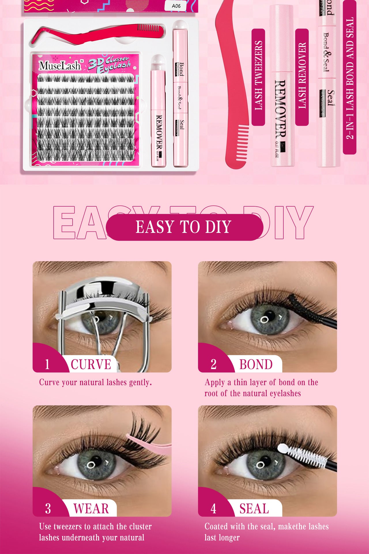 3D DIY Cluster Lashes Kit with Bond and Seal