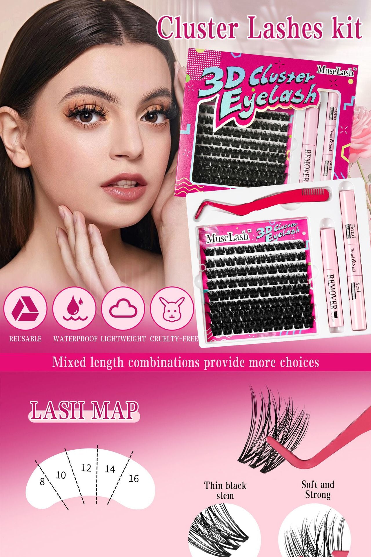 3D DIY Cluster Lashes Kit with Bond and Seal