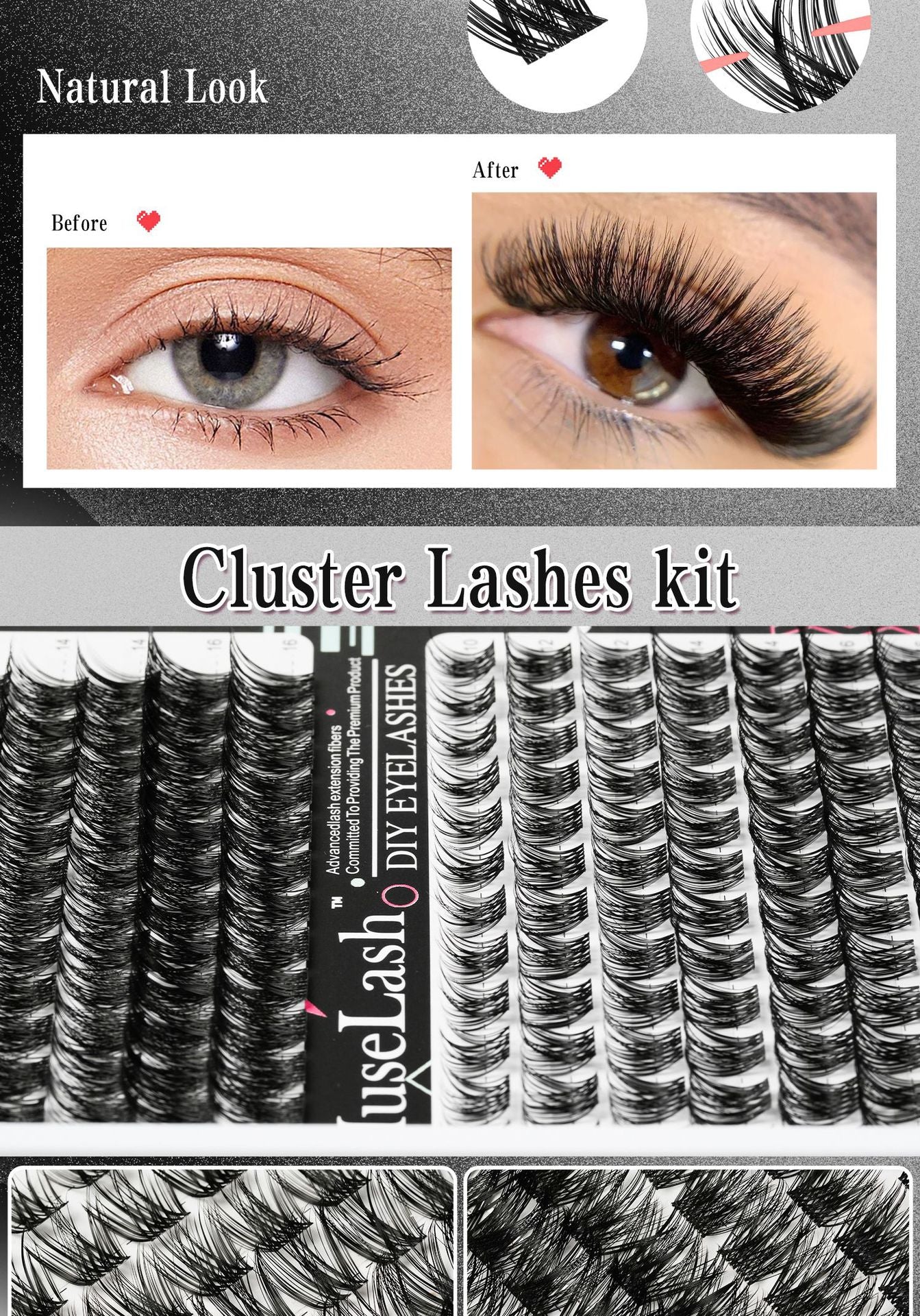 DIY Cluster Lashes Kit - Mixed Length Reusable Eyelash Extensions