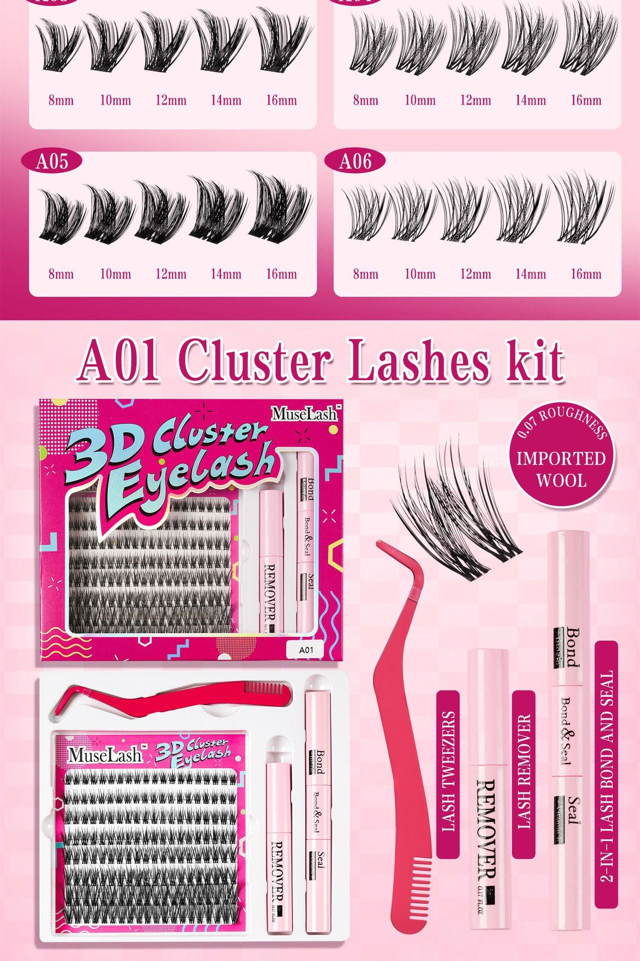 3D DIY Cluster Lashes Kit with Bond and Seal