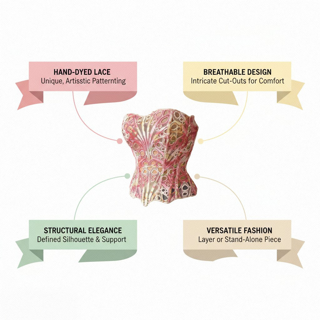 Multi-Color Embroidered Lace Strapless Corset Top