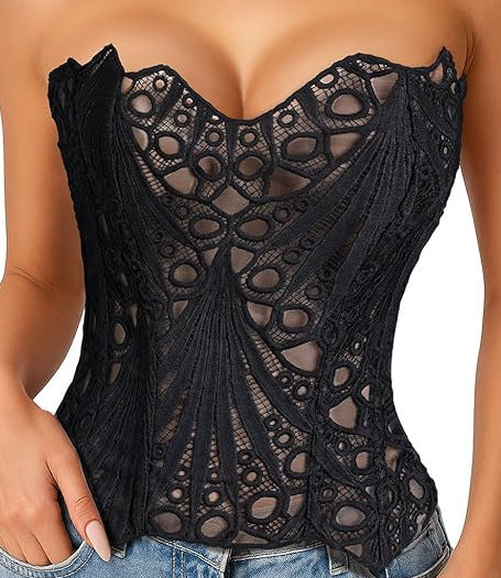Multi-Color Embroidered Lace Strapless Corset Top