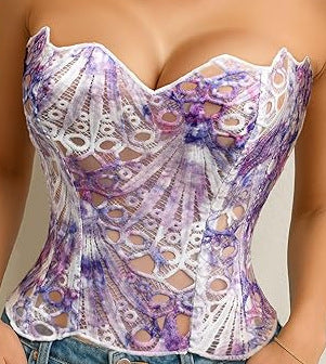Multi-Color Embroidered Lace Strapless Corset Top