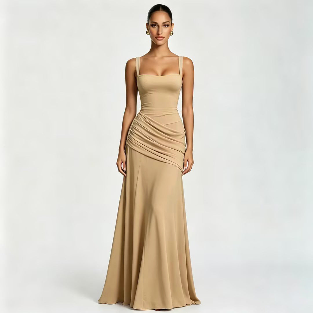 Seraphina Ruched Corset Square Neck Maxi Dress