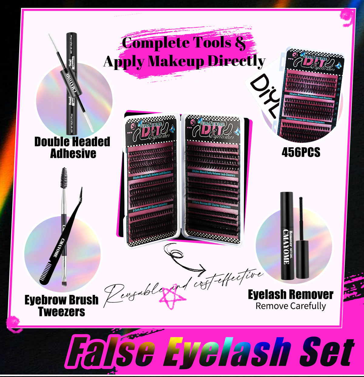 CMAYOME 456PCS D Curl Cluster Lashes Kit