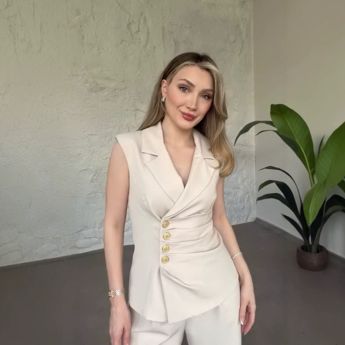Elegant V-Neck Sleeveless Vest & Wide-Leg Pants Set