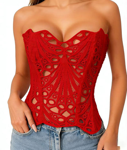 Multi-Color Embroidered Lace Strapless Corset Top