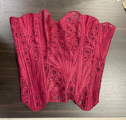 Multi-Color Embroidered Lace Strapless Corset Top