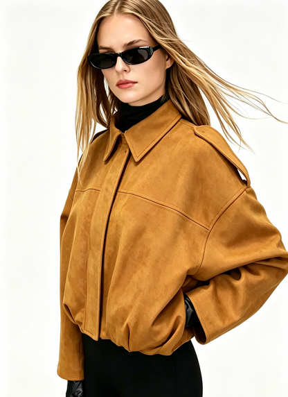 2026 Autumn Women’s Suede Pilot Jacket – Cropped Aviator Style