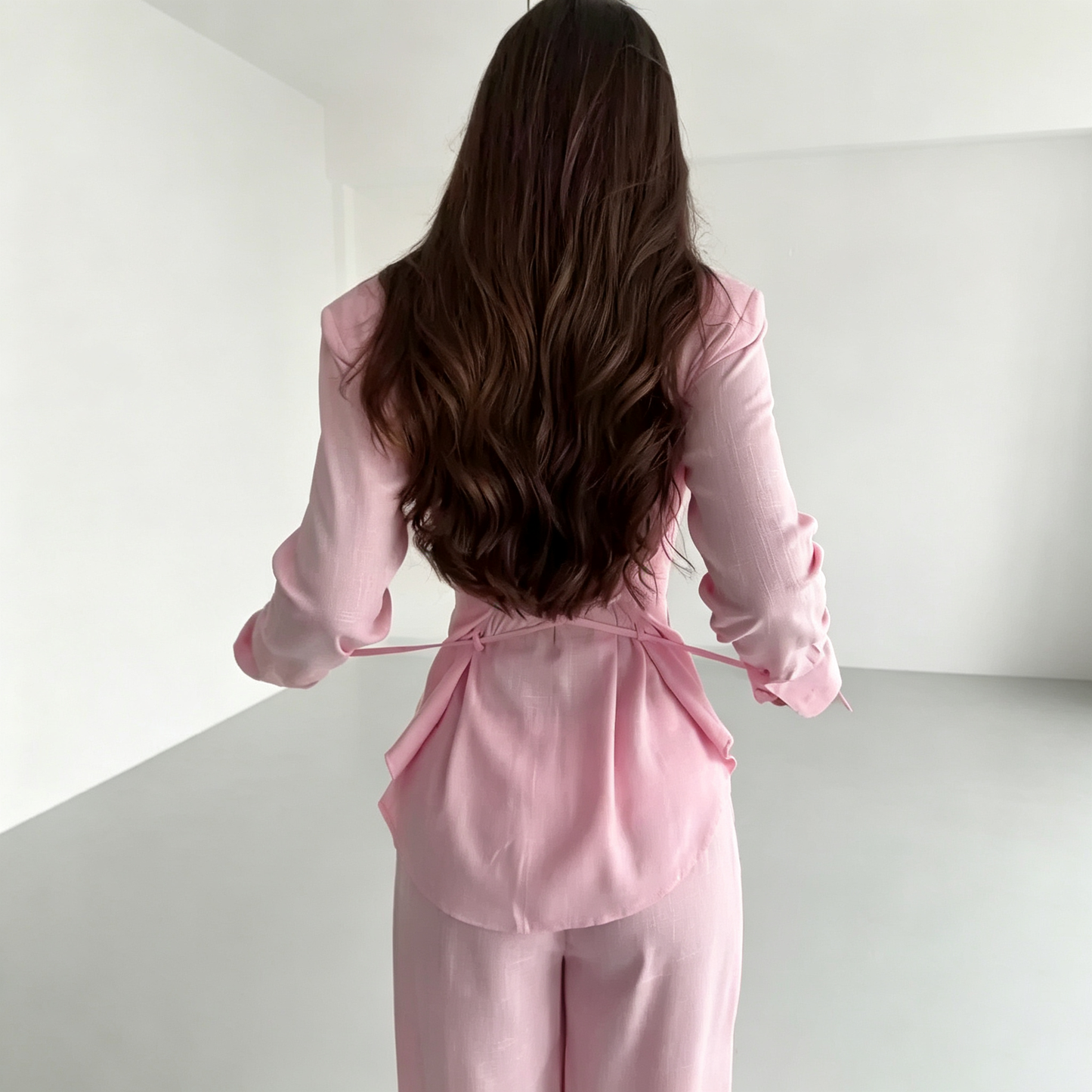 Elegant Drape Scarf Blouse & Wide-Leg Pants Matching Set
