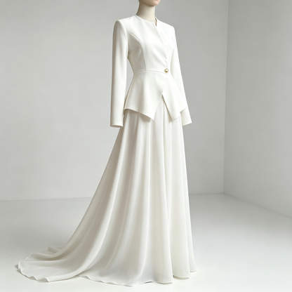 Elegant White Peplum Jacket & Maxi Skirt Set