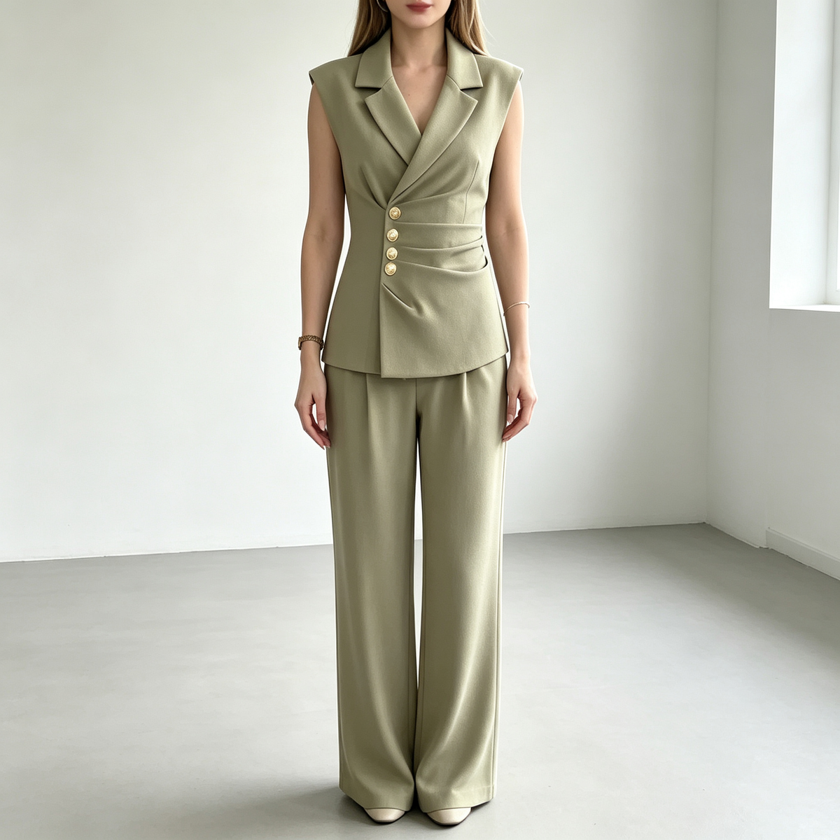 Elegant V-Neck Sleeveless Vest & Wide-Leg Pants Set