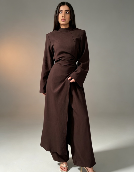 Long Sleeve Wrap Top & Wide-Leg Pants Set