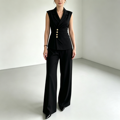 Elegant V-Neck Sleeveless Vest & Wide-Leg Pants Set