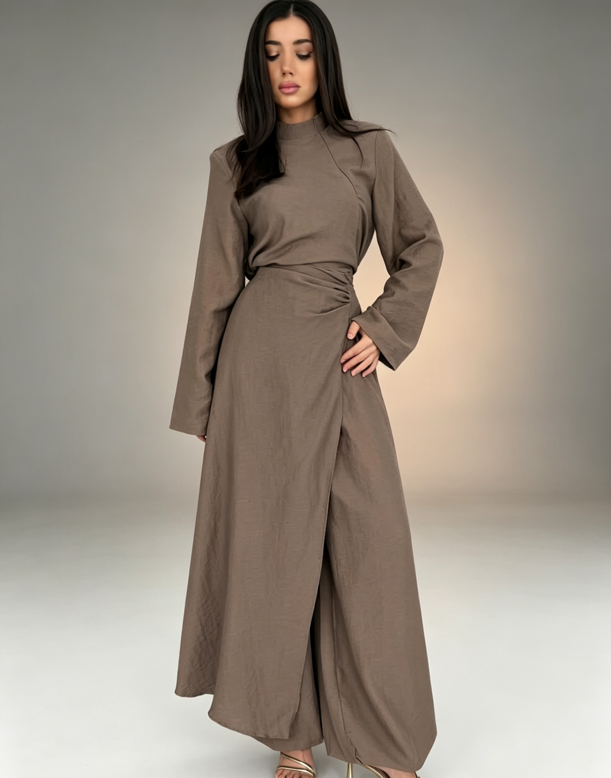 Long Sleeve Wrap Top & Wide-Leg Pants Set