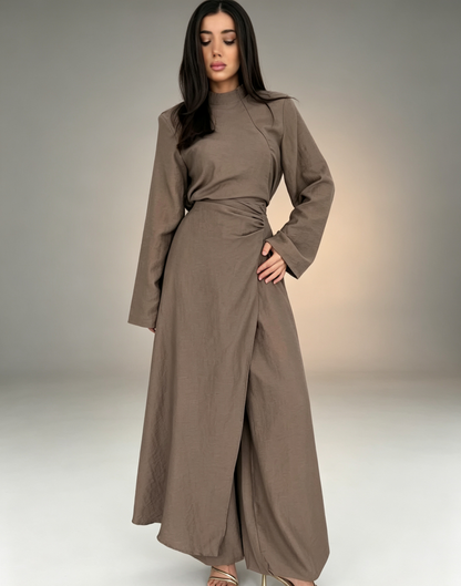 Long Sleeve Wrap Top & Wide-Leg Pants Set
