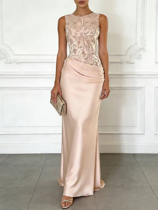 2026 Spring Summer Sleeveless Lace Sequin Satin Maxi Dress – INS Party Style