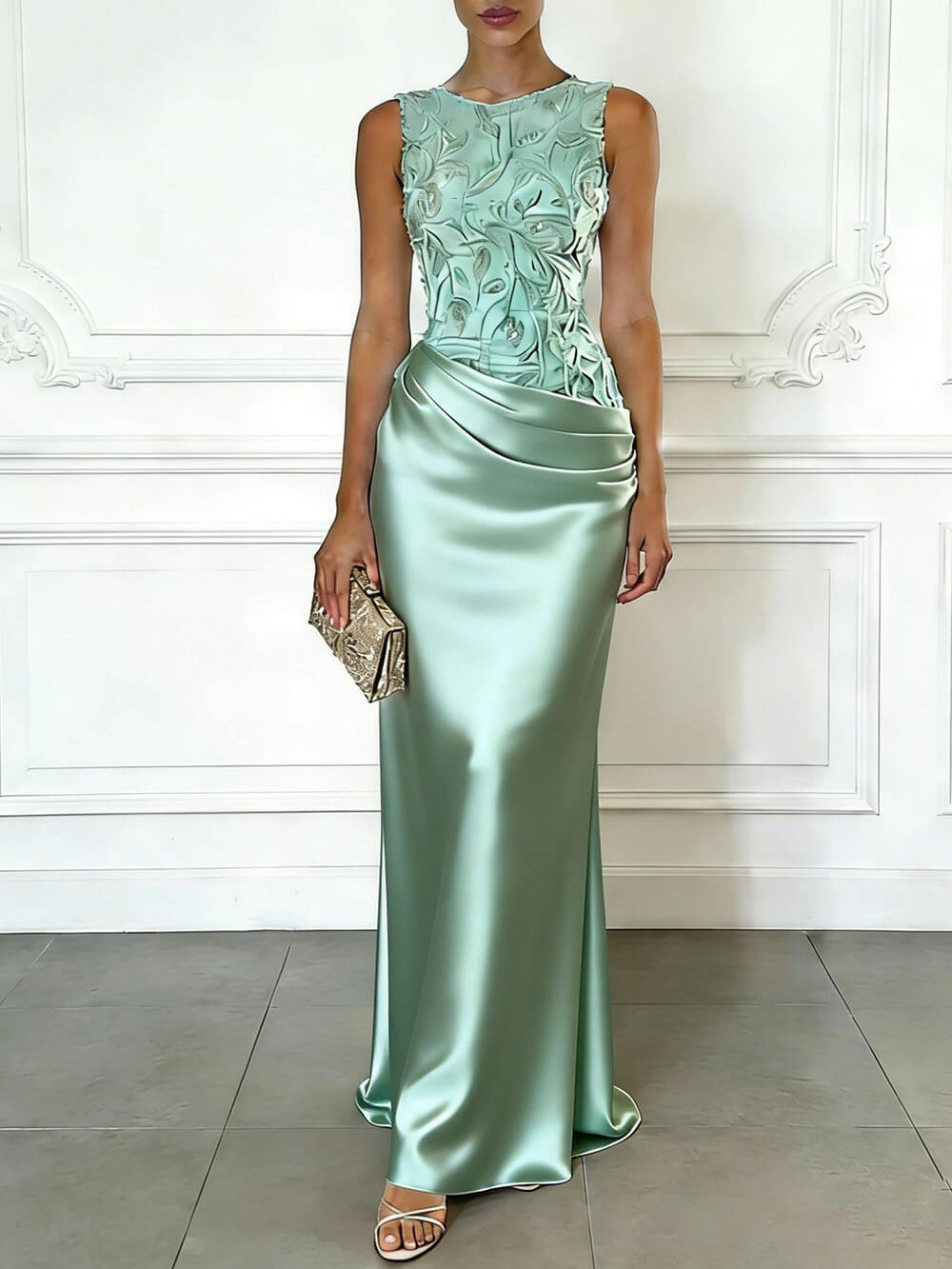 2026 Spring Summer Sleeveless Lace Sequin Satin Maxi Dress – INS Party Style