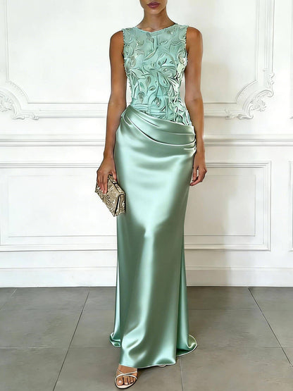 2026 Spring Summer Sleeveless Lace Sequin Satin Maxi Dress – INS Party Style