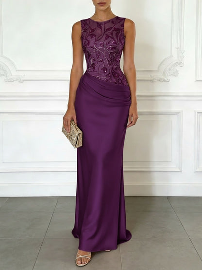 2026 Spring Summer Sleeveless Lace Sequin Satin Maxi Dress – INS Party Style