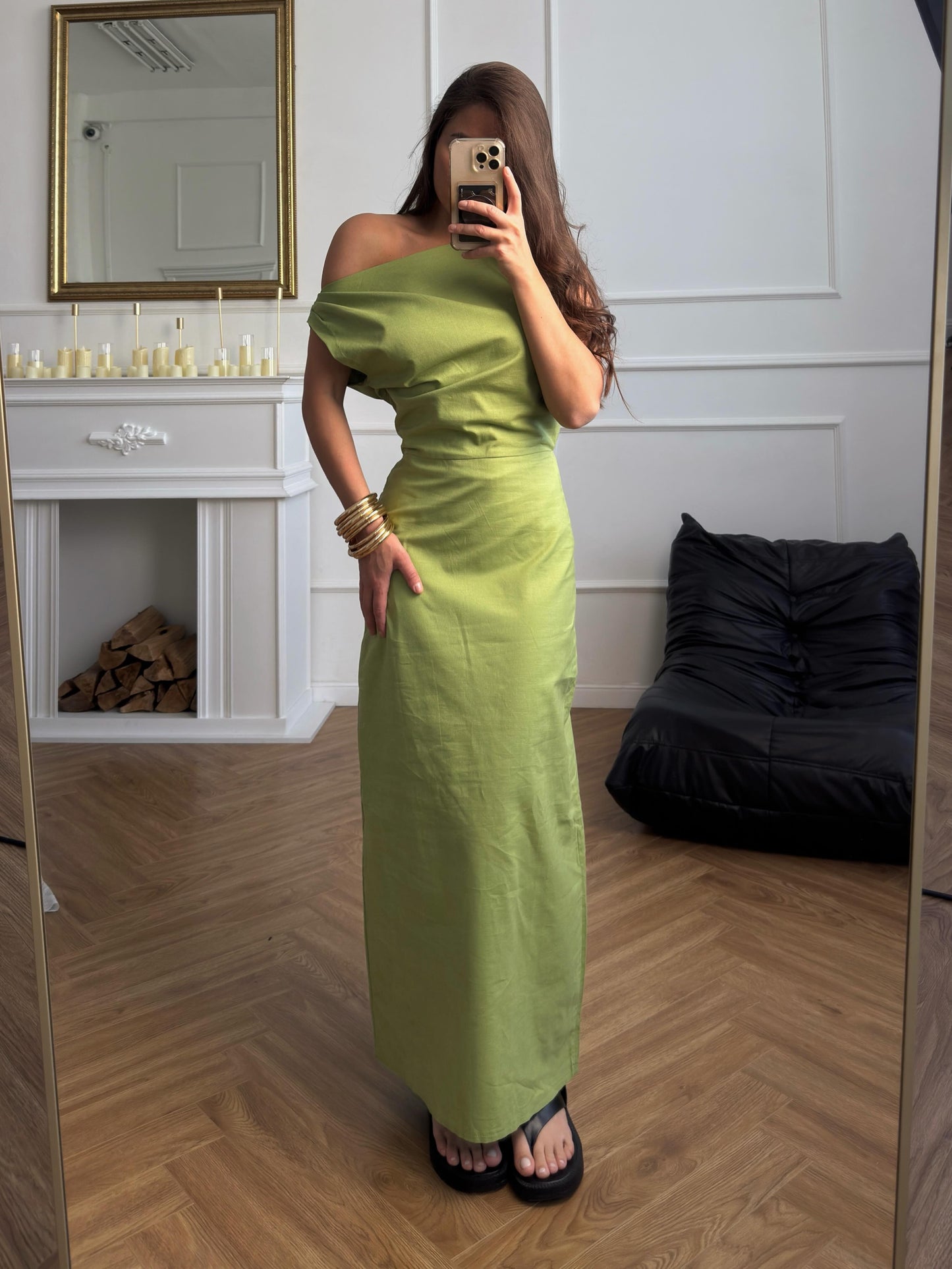 Off-Shoulder Waist-Cinched Maxi Dress