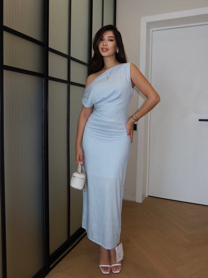 Off-Shoulder Waist-Cinched Maxi Dress