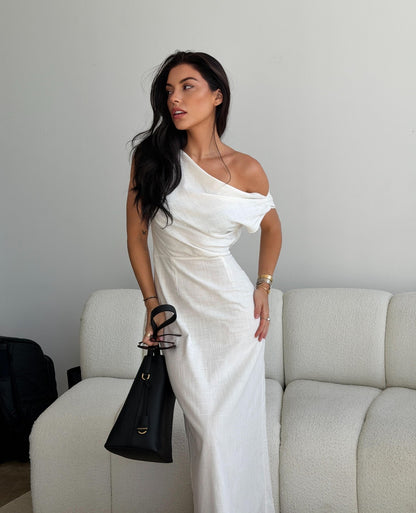 Off-Shoulder Waist-Cinched Maxi Dress