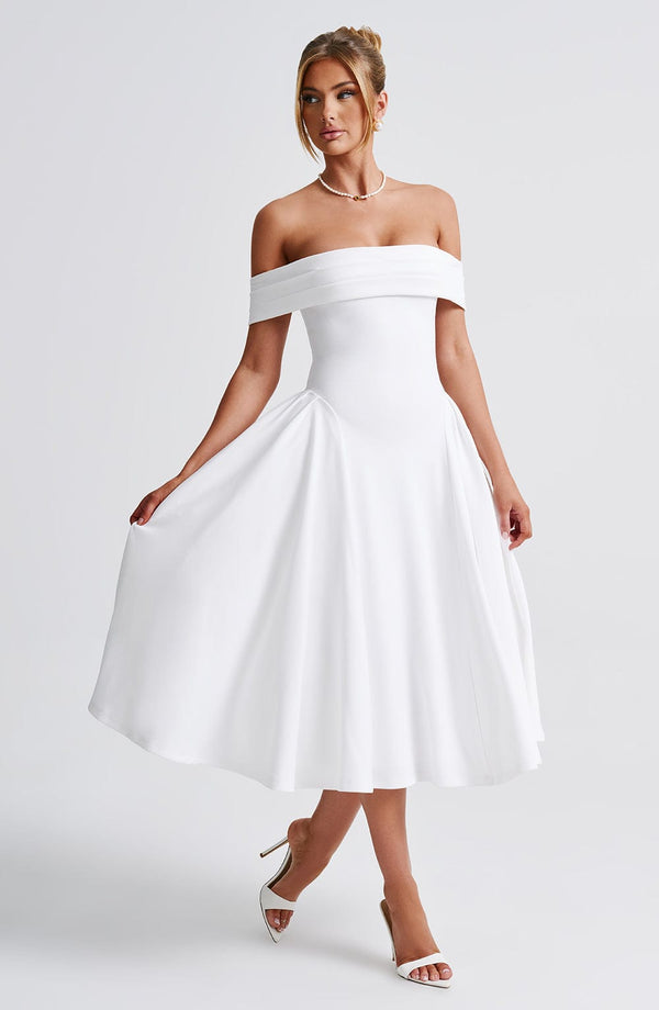 Elegant Off-Shoulder Solid Color Midi Dress