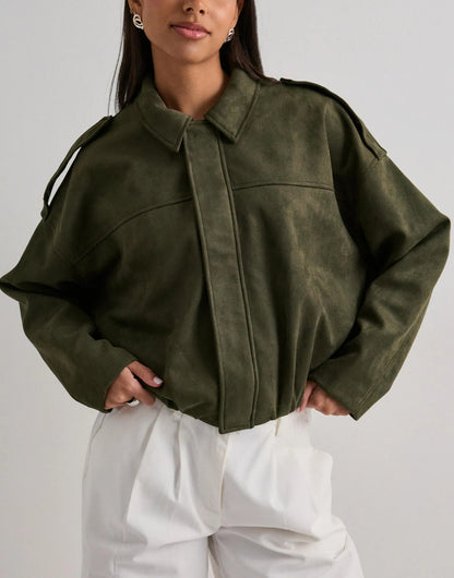 2026 Autumn Women’s Suede Pilot Jacket – Cropped Aviator Style