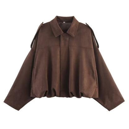 2026 Autumn Women’s Suede Pilot Jacket – Cropped Aviator Style