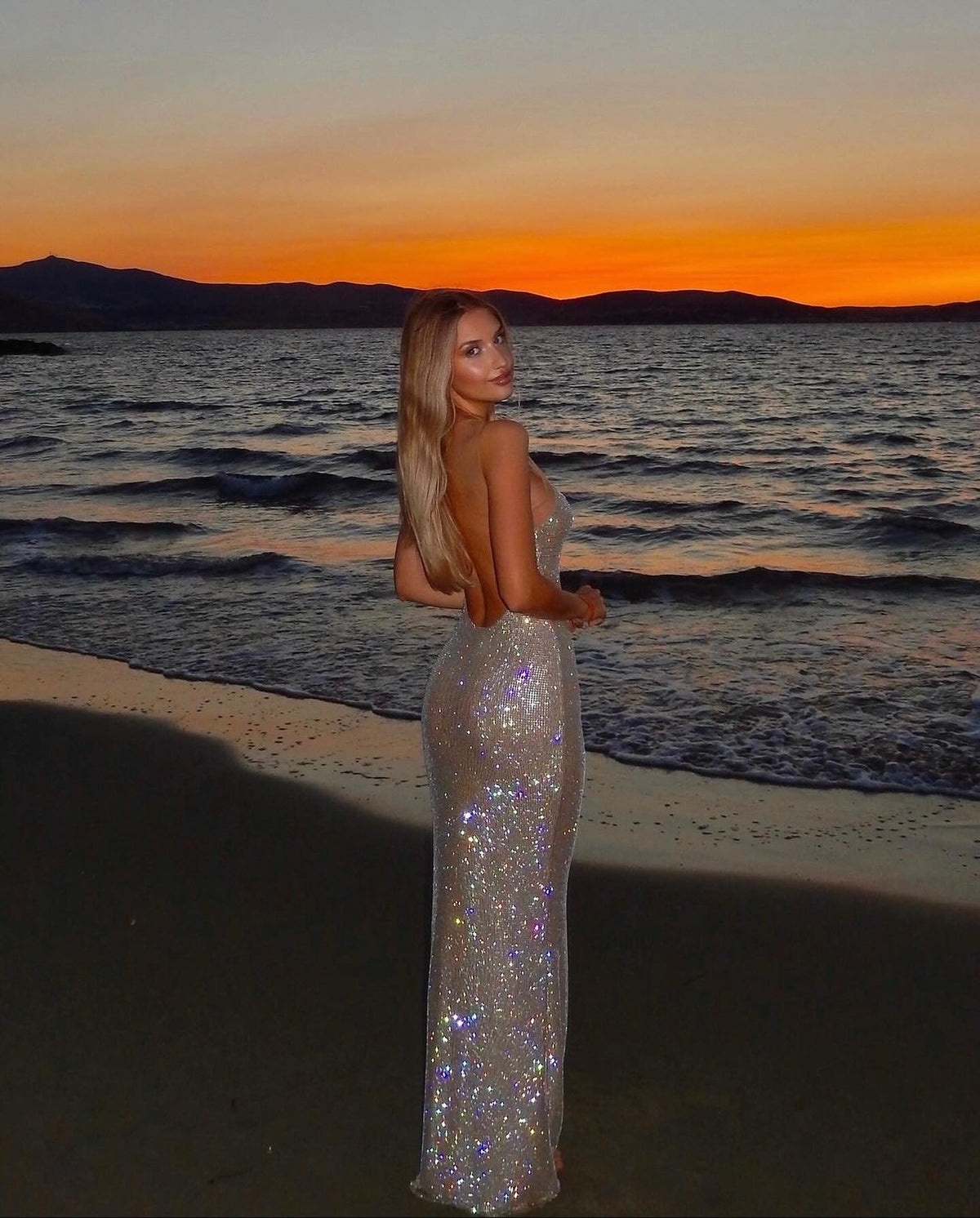 Sequin Mesh Backless Bodycon Maxi Dress