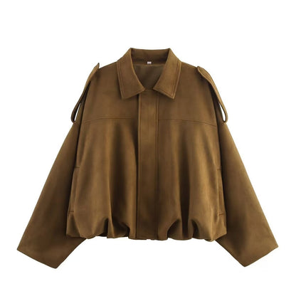2026 Autumn Women’s Suede Pilot Jacket – Cropped Aviator Style