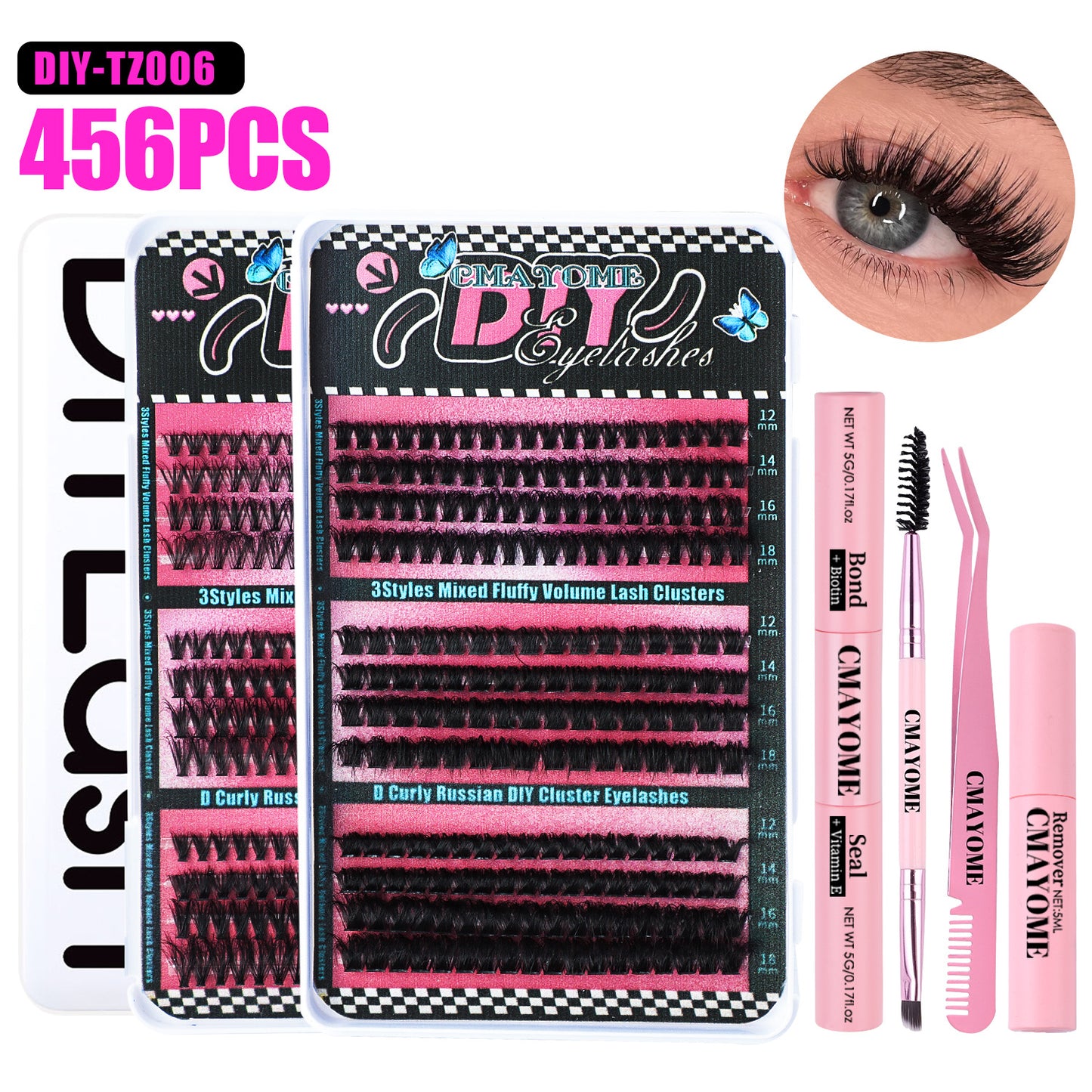 CMAYOME 456PCS D Curl Cluster Lashes Kit