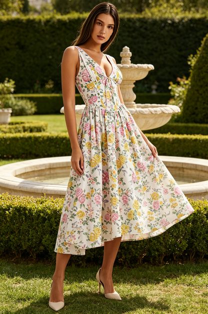 Elegant Ruched Bust Spaghetti Strap Midi Dress