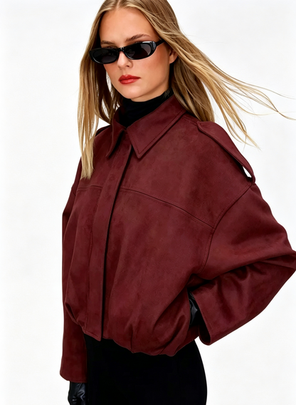 2026 Autumn Women’s Suede Pilot Jacket – Cropped Aviator Style